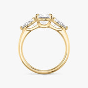 Radiant Cut - Plain Band - Three Stone Ring- 0.5 Ct Side Stone each - 18 K Gold